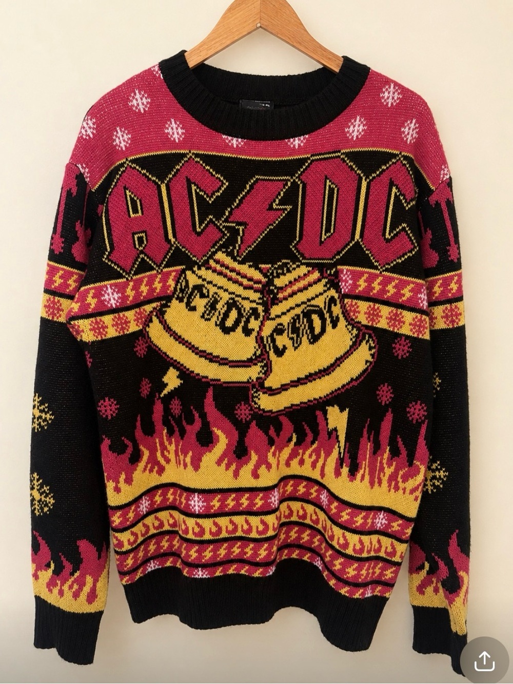 Official AC/DC Hells Bells Knitted Ugly Christmas Holiday Sweater - Size L